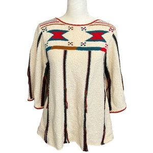 Ulla Johnson Vida Aztec White Sweater Top Multicolor Fringe